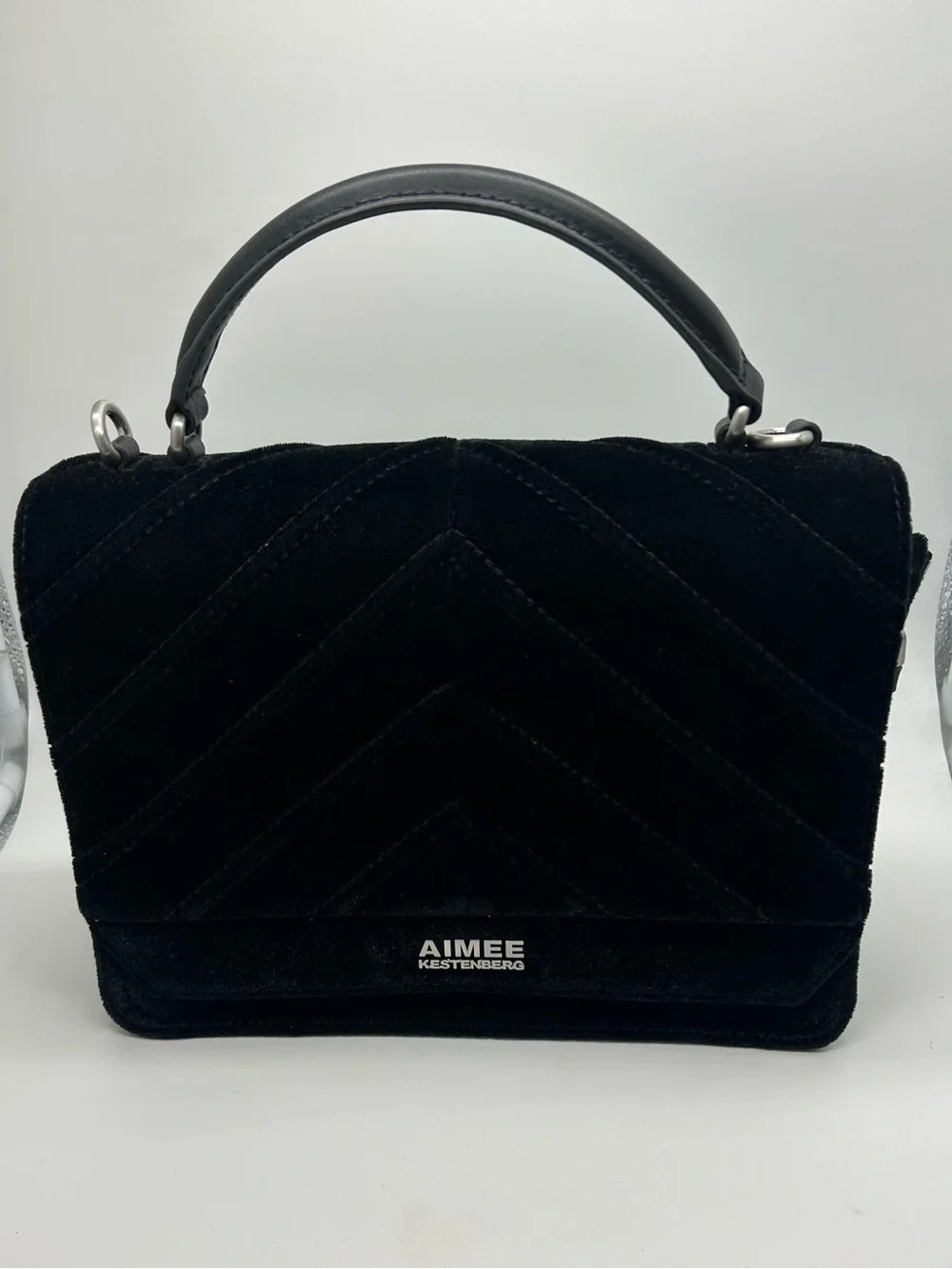 Aimee Kestenberg Black Velvet Chevron Top‎ Handle Satchel